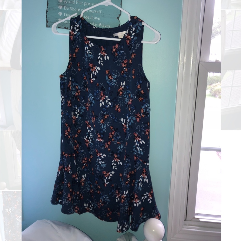 Navy blue dress with flower designs